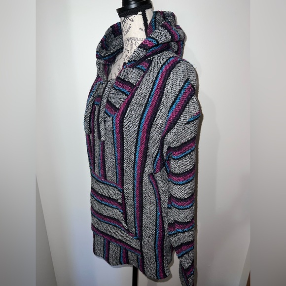 Öland Vintage XL Baja Hoodie Rug Knit Mexican Pullover Surf Boho - Picture 4 of 9